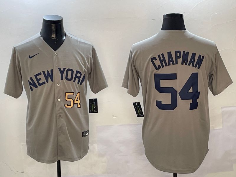 Men New York Yankees #54 Chapman Grey Game 2024 Nike MLB Jersey style 01082